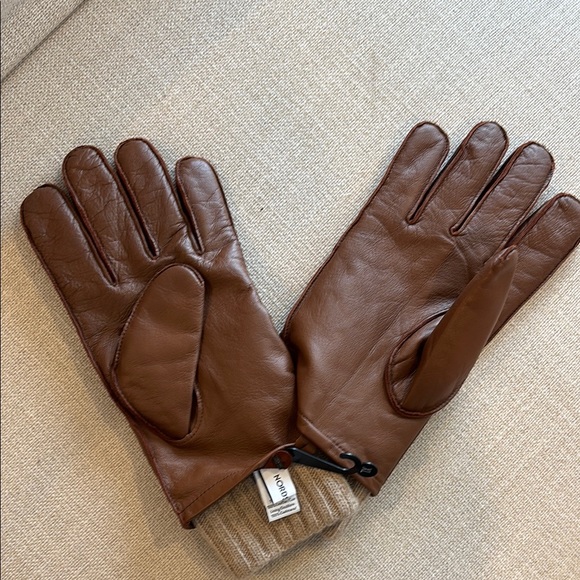 NEW Nordstrom Brown Leather Gloves with Cashmere Knit Cuffs XL - Picture 4 of 5